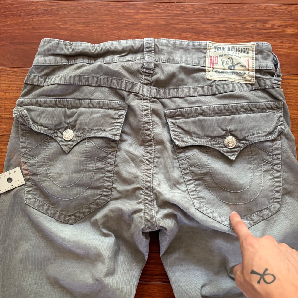 True Religion Ricky Corduroy Pants Mens 33 Grey Straight Leg Flap Pocket Buddha - Picture 6 of 8